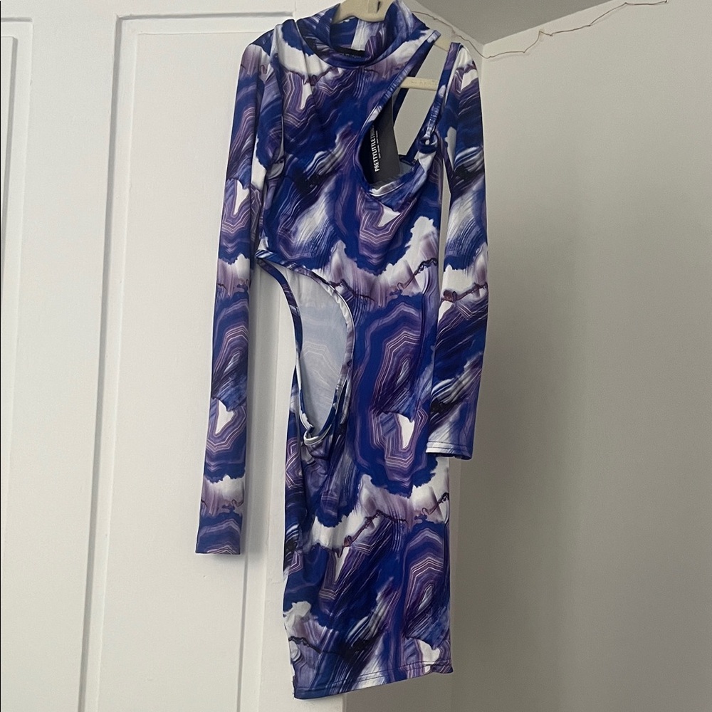 PrettyLittleThing Blue and Purple Cut-Out Dress